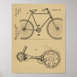 Poster 1900 Conception de bicyclettes sans chaines Brevet