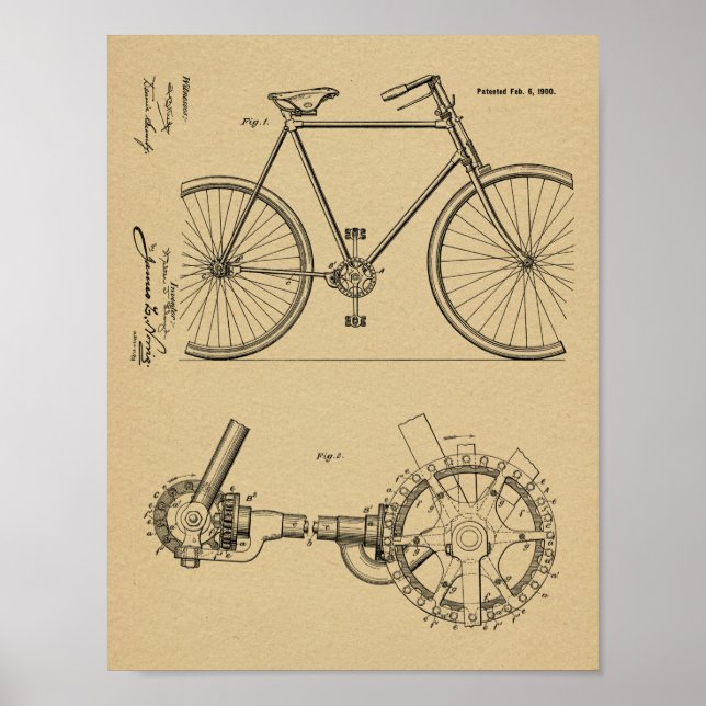 Poster 1900 Conception de bicyclettes sans chaines Brevet (Devant)
