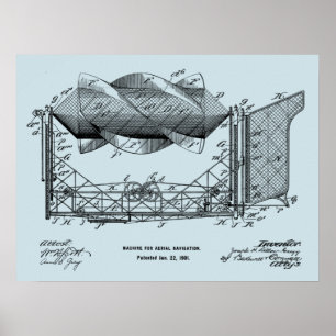 Poster 1901 Machine à voler Dessin d'avion