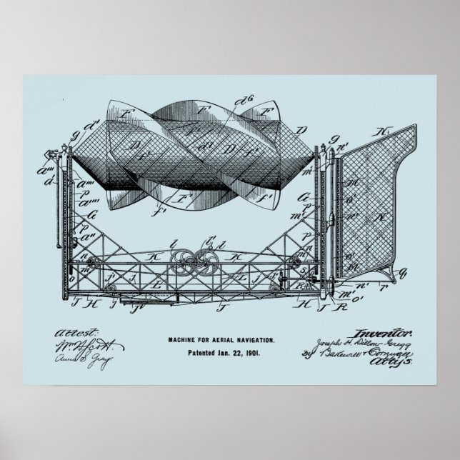 Poster 1901 Machine à voler Dessin d'avion (Devant)