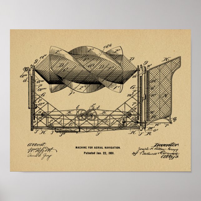 Poster 1901 Machine volante Avion Brevet d'Art Dessin (Devant)