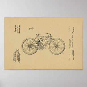 Poster 1901 Vintage Motorized Bicycle Patent Art Print