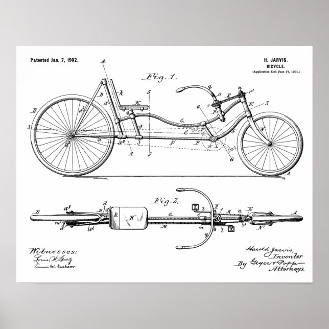 Poster 1902 Bicycle Recumbent Design Brevet Art Imprimer (Devant)