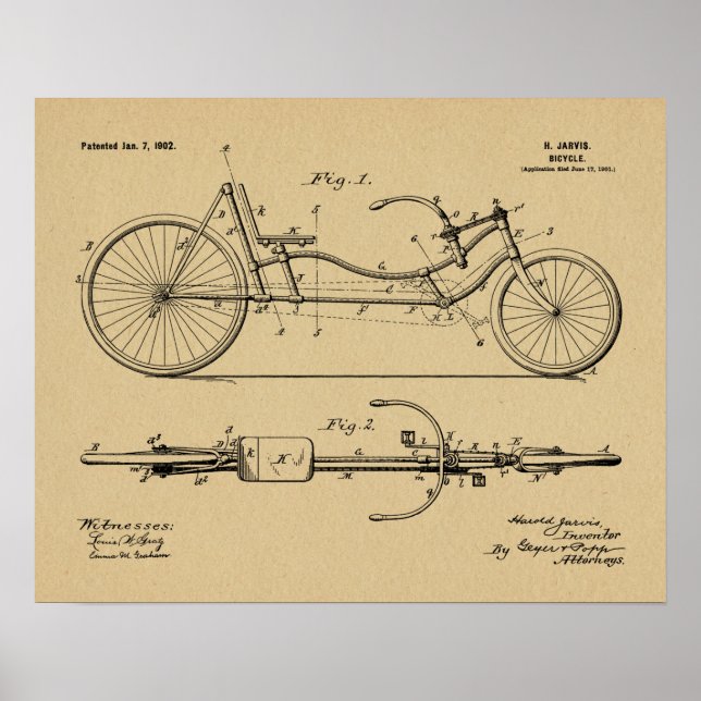 Poster 1902 Bicycle Recumbent Design Brevet Art Imprimer (Devant)