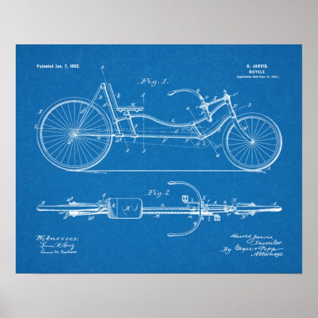 Poster 1902 Bicycle Recumbent Design Brevet Art Imprimer (Devant)