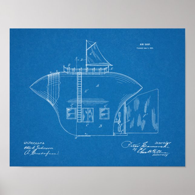 Poster 1902 Odd Airship Brevet d'Art Dessin Imprimer (Devant)