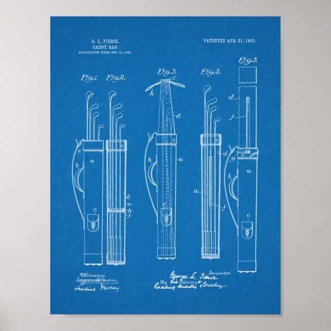 Poster 1903 Golf Club Caddy Bag Design Brevet d'Art Impri (Devant)