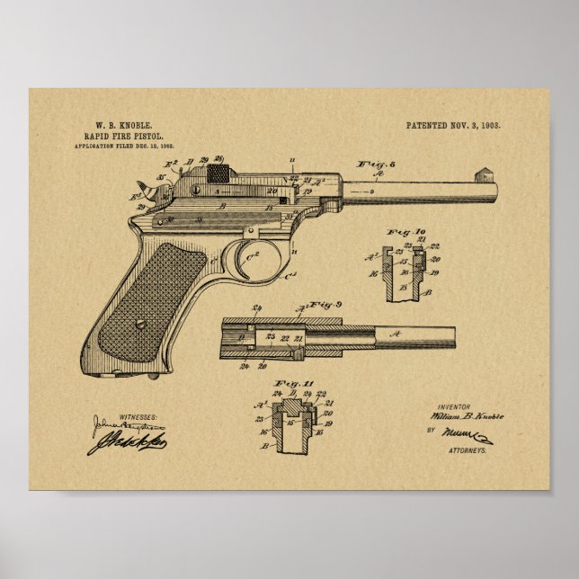 Poster 1903 Rapid Fire Gun Brevet Art Dessin Imprimer (Devant)