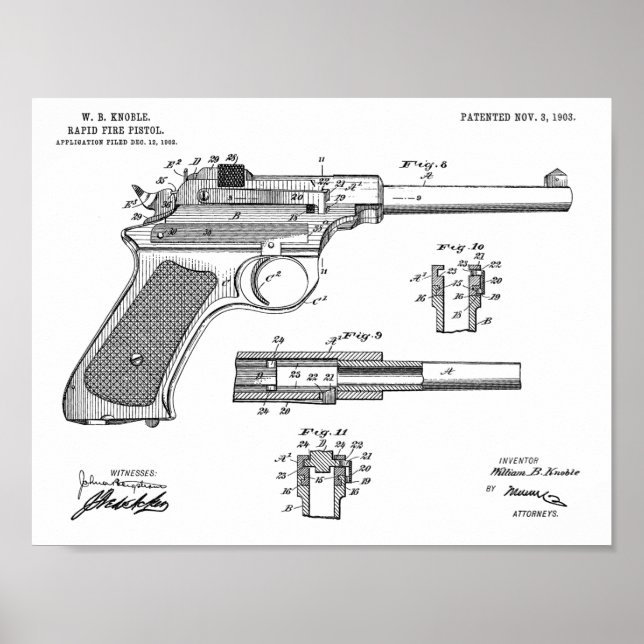 Poster 1903 Rapid Fire Gun Brevet Art Dessin Imprimer (Devant)