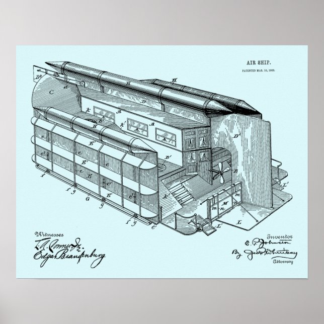 Poster 1903 Vol AirShip Brevet Dessin d'art Imprimer (Devant)