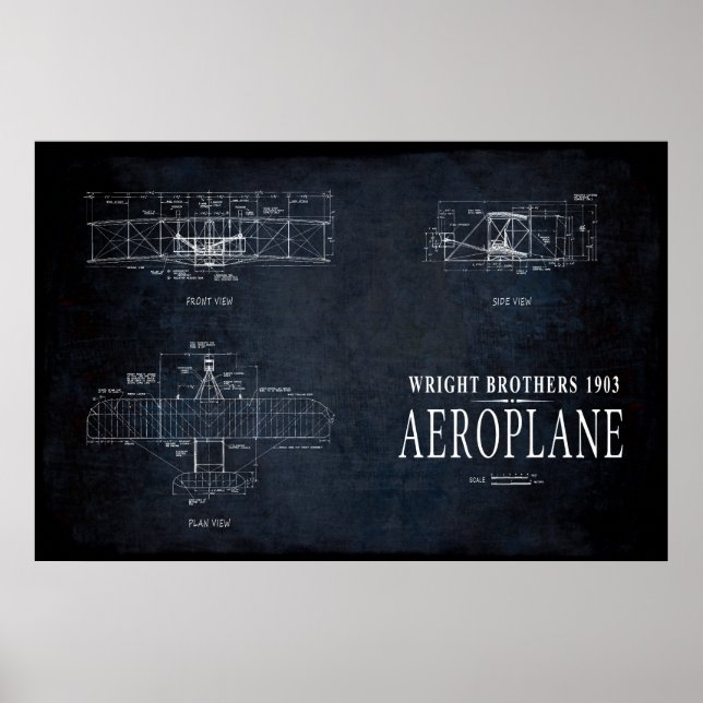 POSTER 1903 WRIGHT BROTHERS AVION BLUEPRINT (Devant)
