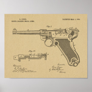 Poster 1904 Luger Gun Brevet Dessin d'art Imprimer