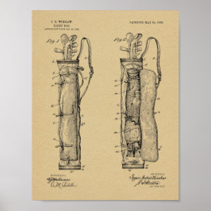 Poster 1905 Golf Club Caddy Bag Design Brevet d'Art Impri