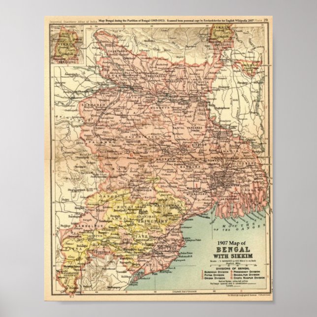 Poster 1907, Carte, Bengale, Sikkim, Inde (Devant)