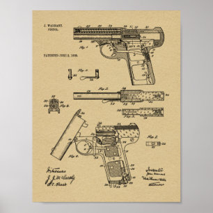 Poster 1908 Gun Warnant Brevet Dessin d'Art Entier Imprim