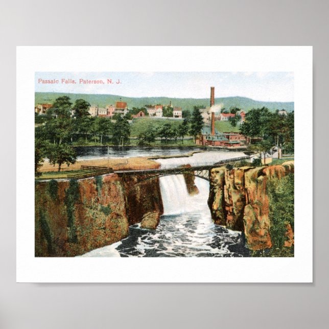 Poster 1909, Passaic Falls, Paterson New Jersey Vintage (Devant)