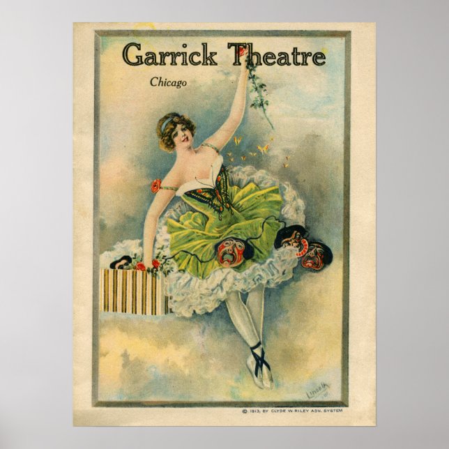 Poster 1910 Jovely Woman Thespian Garrick Theatre Chicago (Devant)