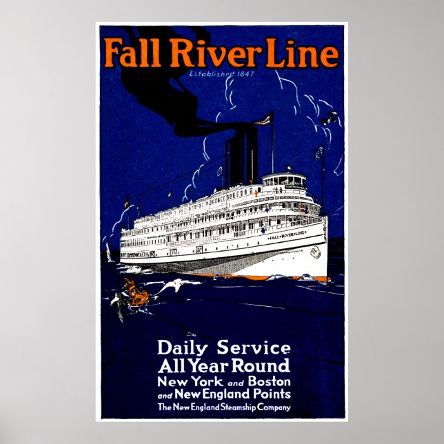 Poster 1910 Ligne de bateau à vapeur de la rivière Fall (Devant)