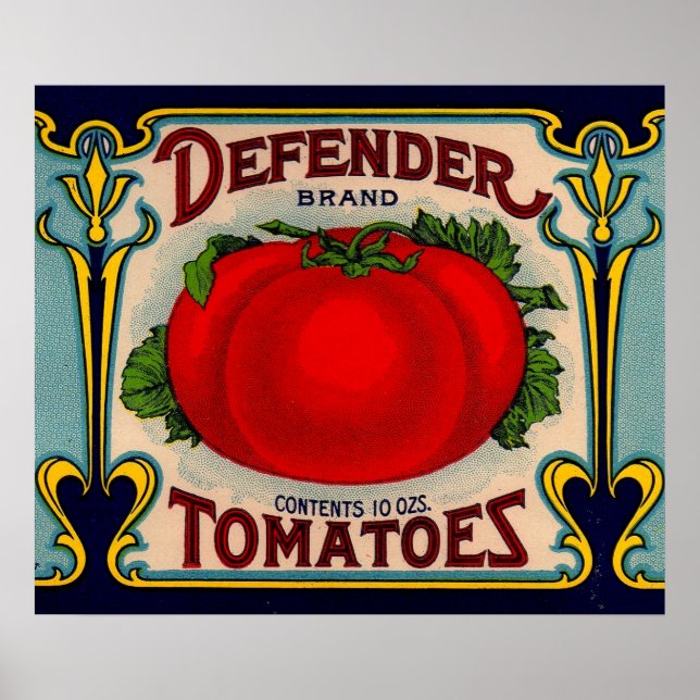 Poster 1910s Defender marque tomates étiquette (Devant)