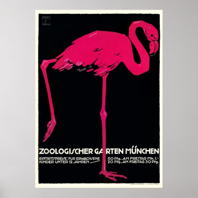 Poster 1912 Ludwig Hohlwein Flamant rose Zoo de Munich (Devant)