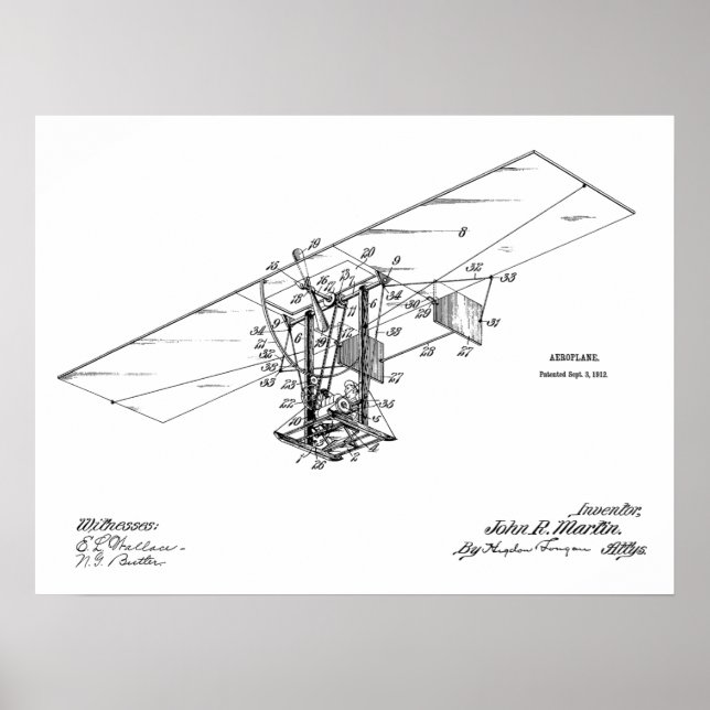 Poster 1912 Machine volante Avion Brevet d'Art Dessin (Devant)