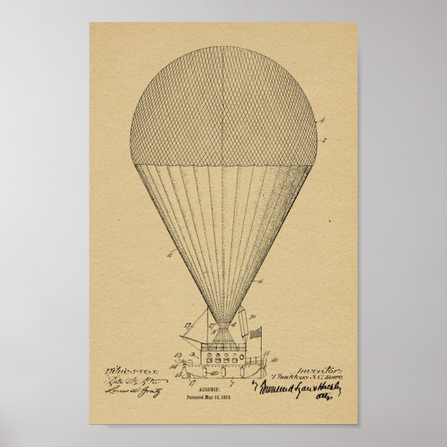 Poster 1913 Bateau Ballons Brevet d'art Imprimer (Devant)