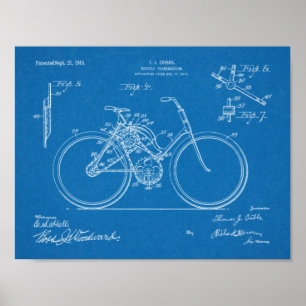 Poster 1913 Bicycle Transmission Design Brevet Art Imprim