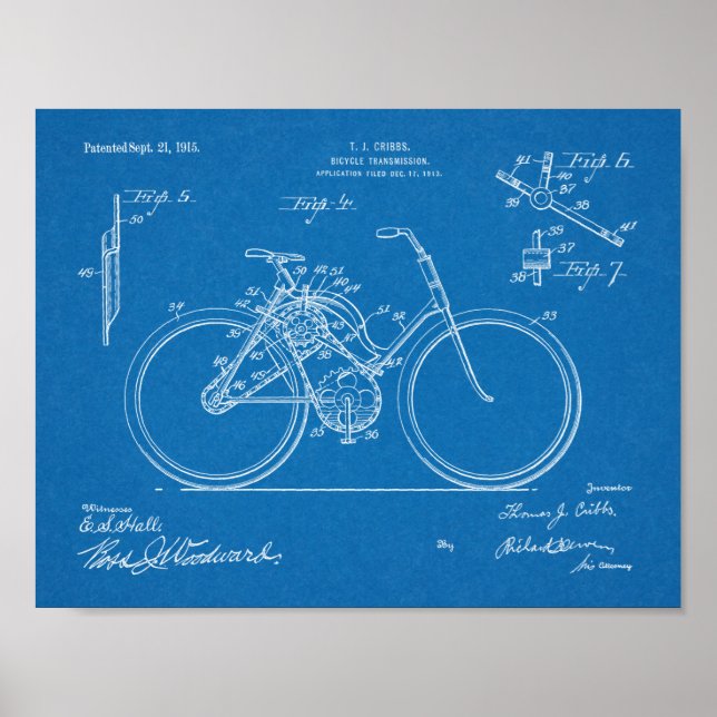 Poster 1913 Bicycle Transmission Design Brevet Art Imprim (Devant)