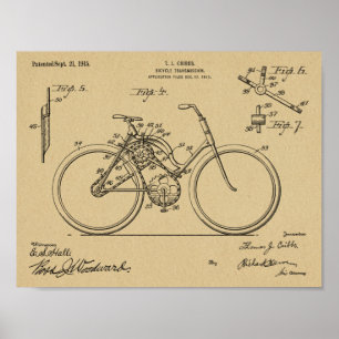 Poster 1913 Bicycle Transmission Design Brevet Art Imprim