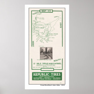 Poster 1914 Carte, Plage de Pebble, 27 miles (27 km) en v