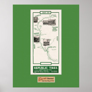 Poster 1914 Carte, Truckee à Verdi