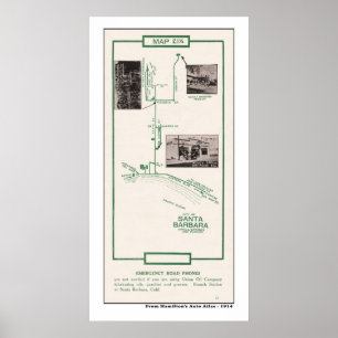 Poster 1914 carte, ville de Santa Barbara