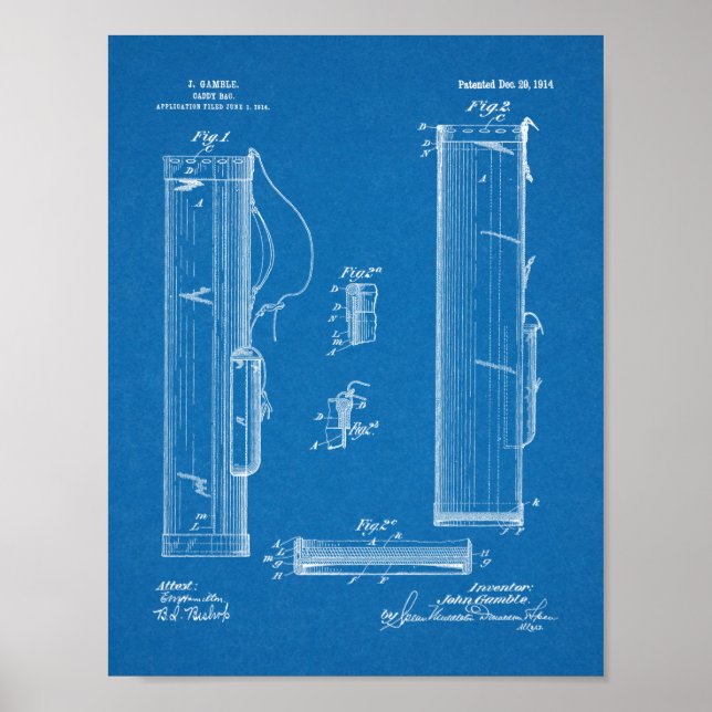 Poster 1914 Golf Caddy Club Sac Design Brevet Art Imprime (Devant)