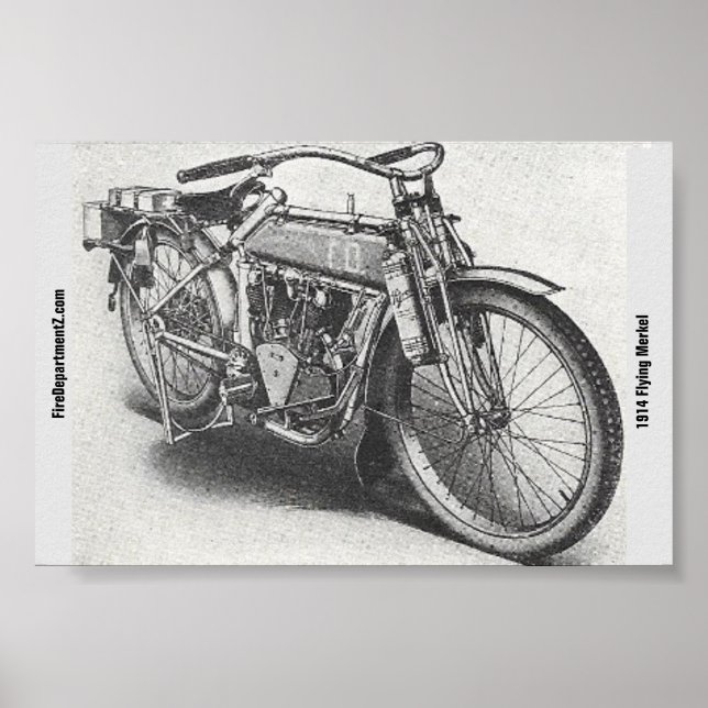 Poster 1914 Le poste de moto de pompier Merkel volant (Devant)