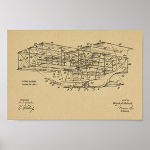 Poster 1914 Machine volante Avion Brevet d'Art Dessin