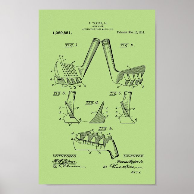 Poster 1914 Vintage Golf Club Patent Art Imprimer (Devant)