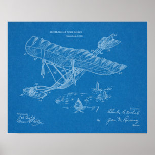 Poster 1915 Machine volante Avion Brevet d'Art Dessin