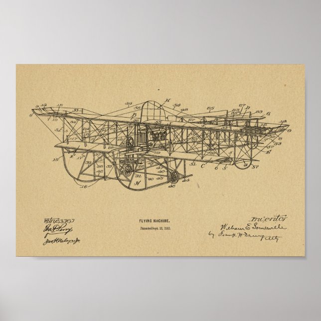 Poster 1915 Machine volante Dessin de brevet d'avion impr (Devant)