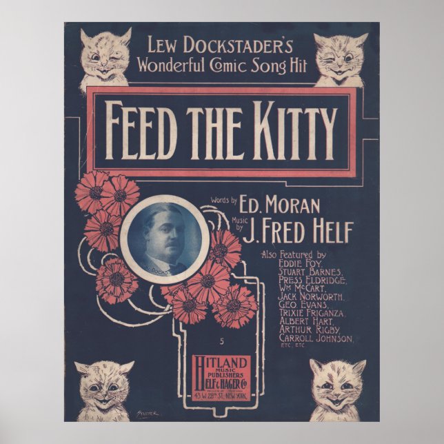 Poster 1918 FEED THE KITTY sheet music cover (Devant)