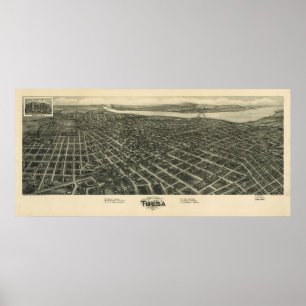 Poster 1918 Tulsa, carte panoramique CORRECTE de vue