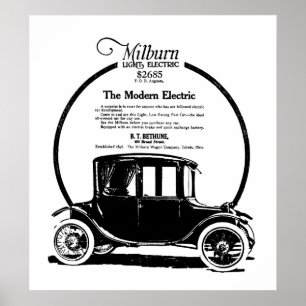 Poster 1919 Milburn Electric Voiture vintage et impressio