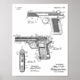 Poster 1919 Pistolet à main dessin d'art