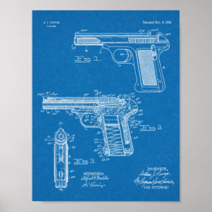 Poster 1919 Pistolet à main dessin d'art