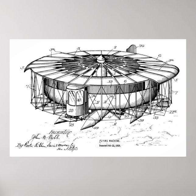 Poster 1920 Avion de 1920 Dessin de brevet d'avion (Devant)