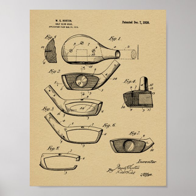 Poster 1920 Golf Club Head Design Brevet d'art Imprimer (Devant)