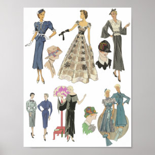 Poster 1920s 1930s modèles mode vêtements flapper filles