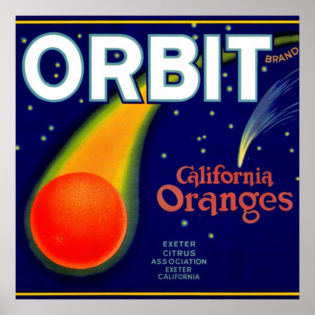 Poster 1920s Orbite Orange étiquette de caisse de fruits (Devant)