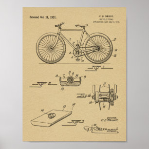Poster 1921 Bicycle Pedal Design Brevet Art Imprimer
