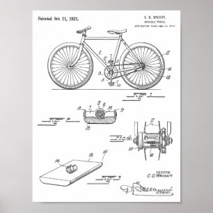Poster 1921 Bicycle Pedal Design Brevet Art Imprimer