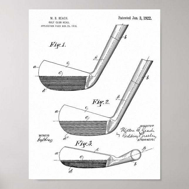 Poster 1922 Golf Club Head Design Brevet d'art Imprimer (Devant)